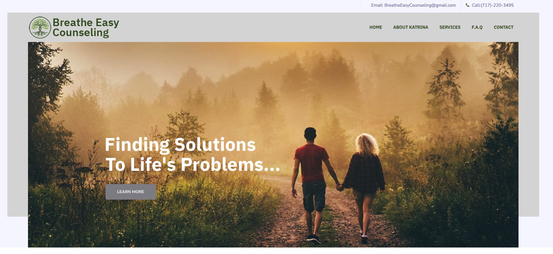 Breathe Easy Counseling website homepage designed by Therapy Website Designers, serving teens and adults in Hershey, PA